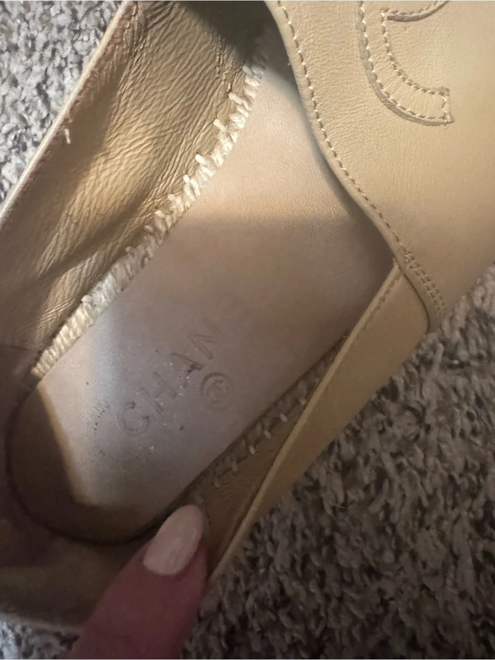 CHANEL Beige and Black Leather Espadrille Flats